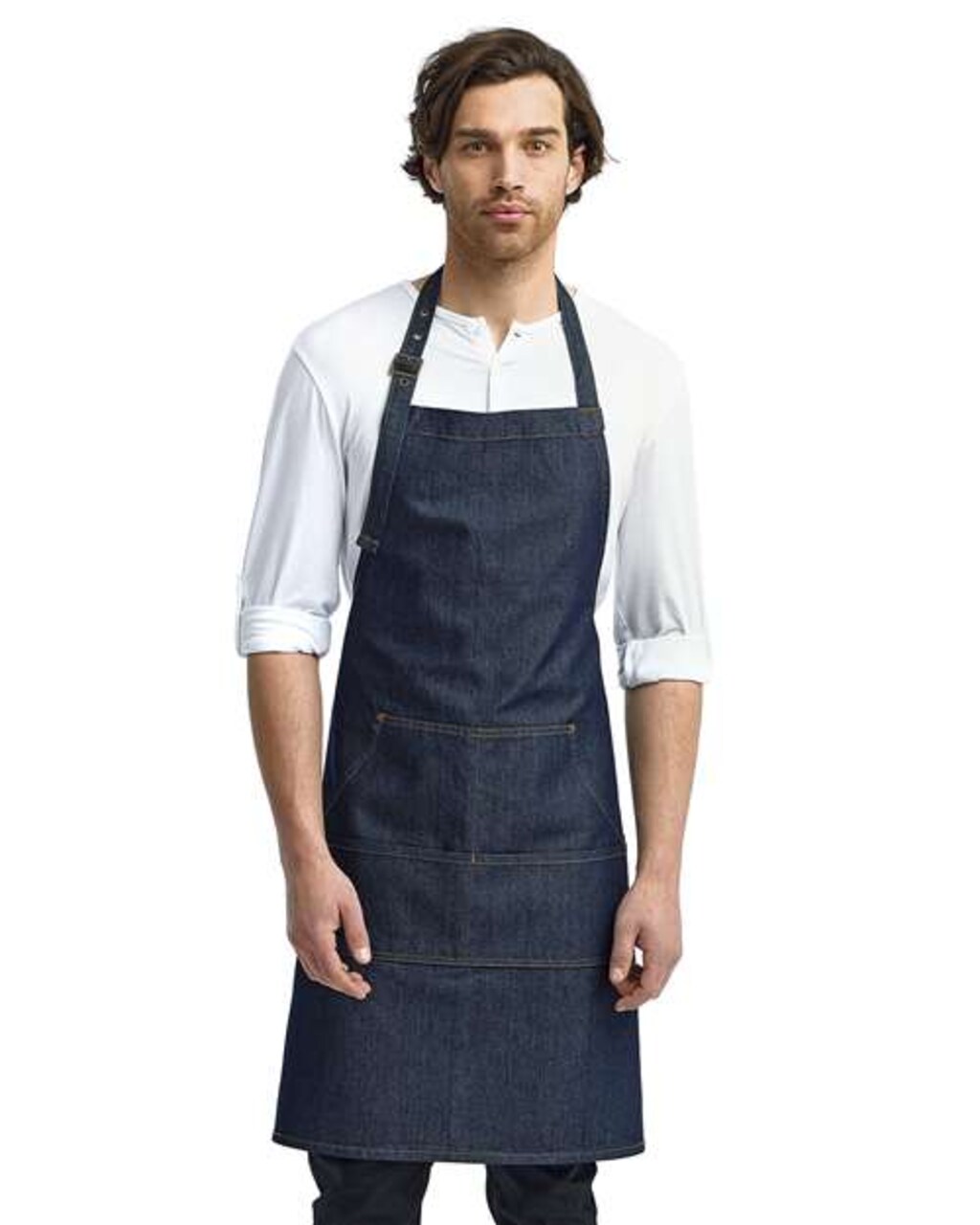Artisan Collection by Reprime® Jeans Stitch Denim Bib Apron Adjustable Neck Strap Four Pocket